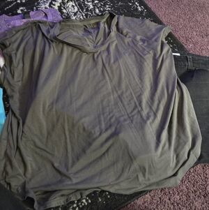 Casual Short Sleeve Scoop Neck Top - Olive Green